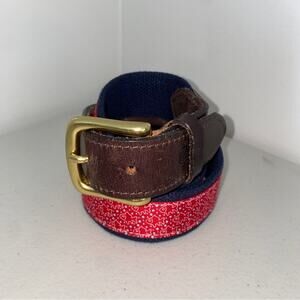 Vineyard Vines Leather Canvas Fabric Red Fish Print Classic Preppy Belt Size 30